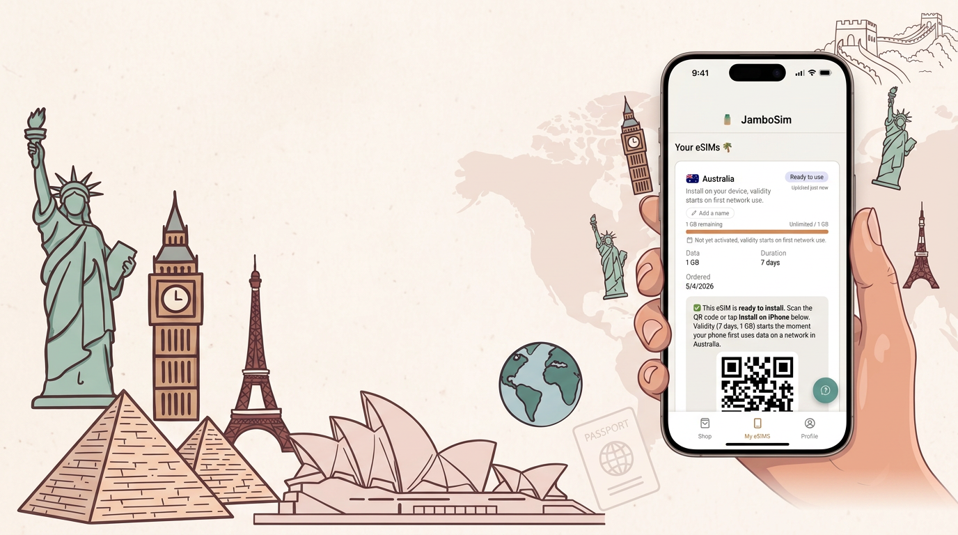 The JamboSim iPhone App: Travel eSIMs, One-Tap Install & Live Data