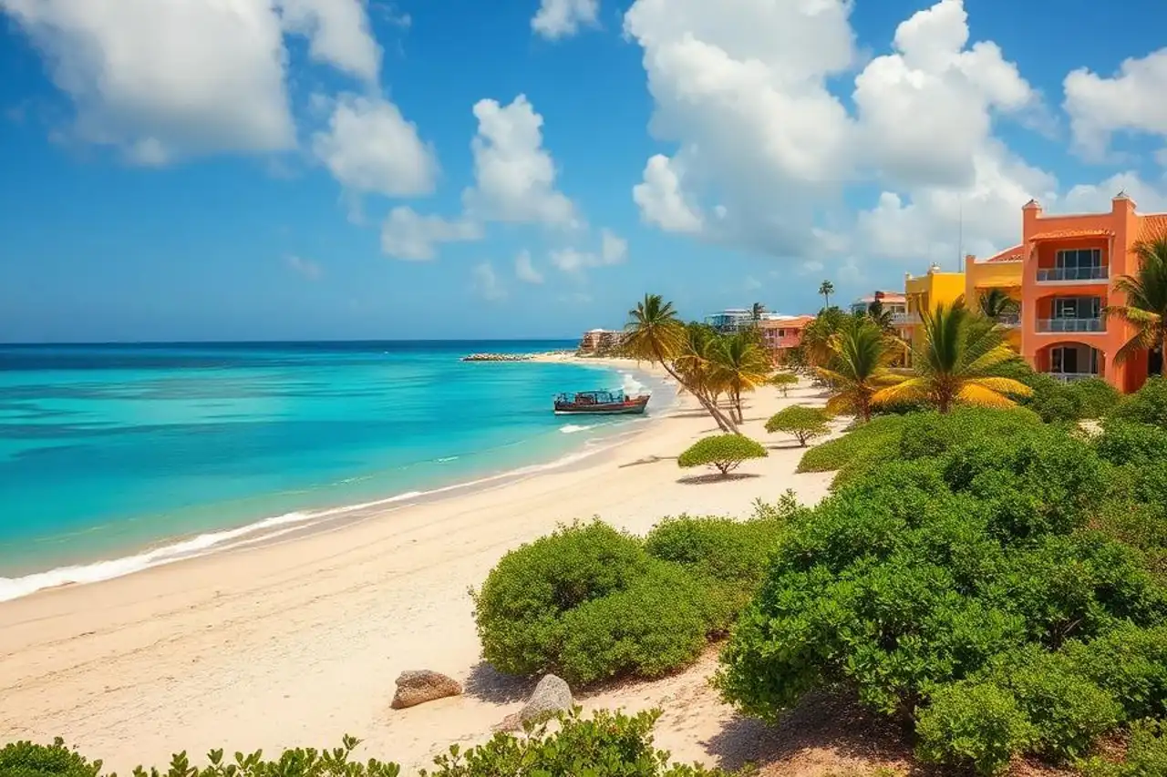 eSIM Aruba activation, scenic view of Oranjestad and iconic landmarks